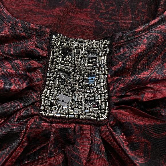 One World Tunic Top Womens 3X Red Black Embellished Flowy Boho Whimsigoth Witchy - Picture 12 of 15